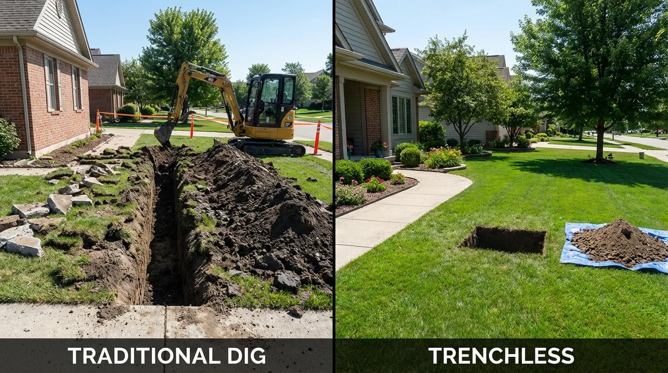 Trenchless sewer repair with minimal yard damage versus traditional excavation in Philomath, OR